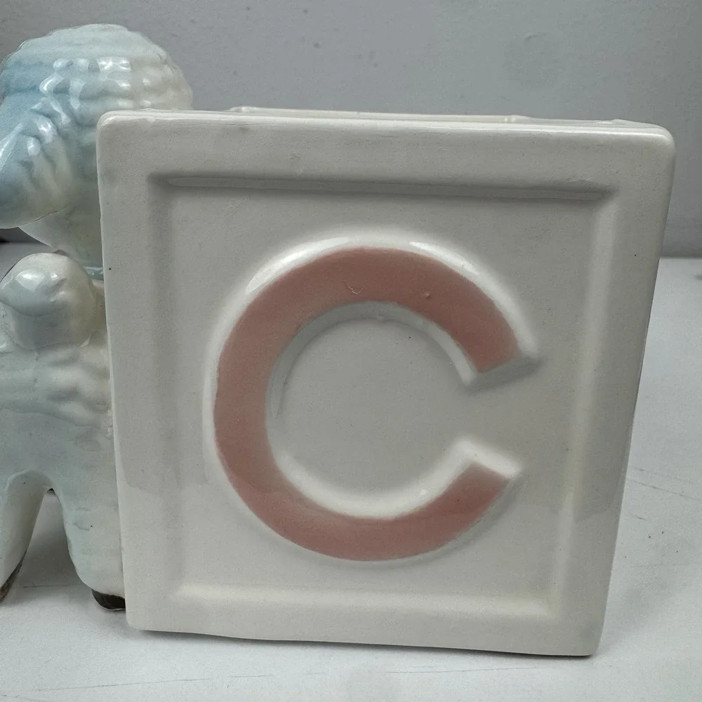 Vtg Inarco‎ Japan Baby Lamb Planter ABC Block Nursery Kitsch 1950s